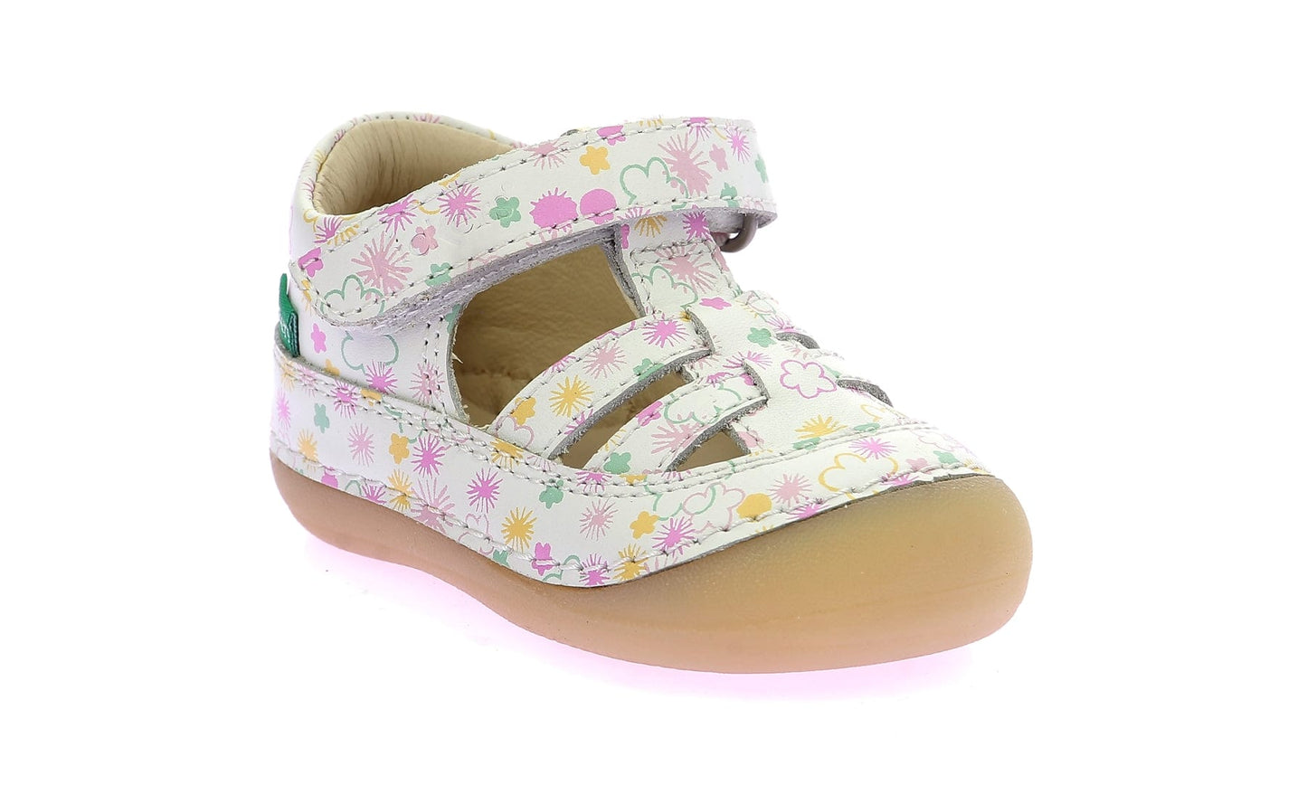 Babies/Salomés KICKERS SUSHY Blanc Imprimé prémarche premiers pas salomés