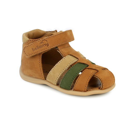 BELLAMY PARVEL Cognac Kaki Sandales Nu Pieds