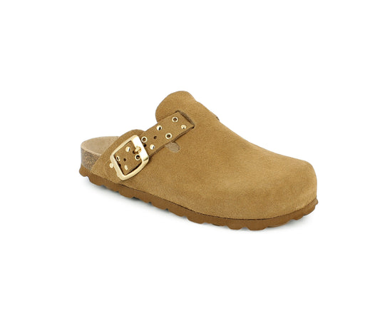 BELLAMY CLIC Velours Camel Mules Sabots Sandales