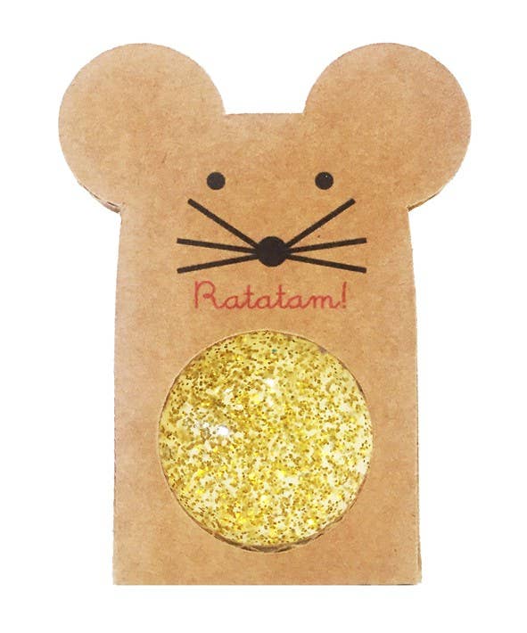 Ratatam! Balle rebondissante souris à paillettes doré 43mm