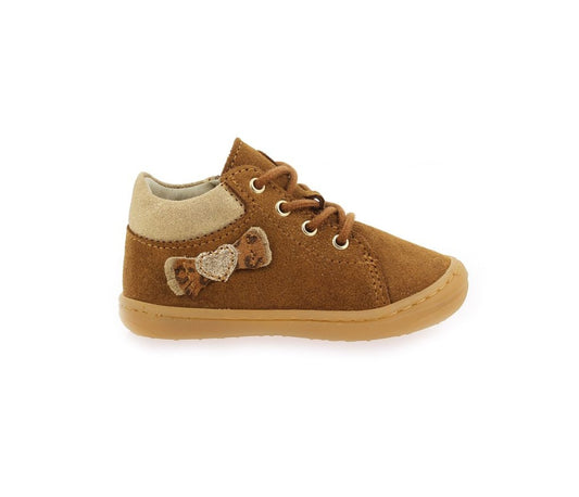 BELLAMY DAISY Flex Camel bottillons enfant cuir velours camel souples zip nœud cœur pailleté