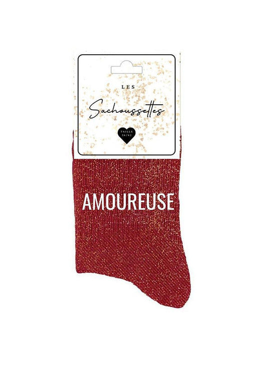 SACHOUSSETTES AMOUREUSE Rouge chaussettes à paillettes