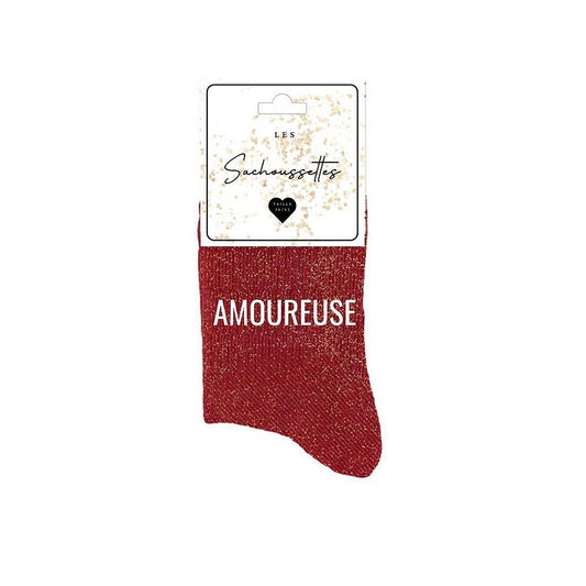 SACHOUSSETTES AMOUREUSE Rouge chaussettes à paillettes