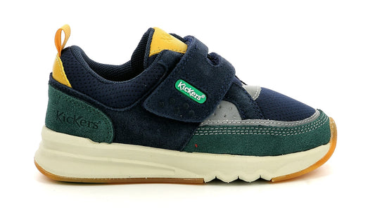 Chaussures Basses/Baskets/Sneakers 34 KICKERS KIKUSTOM Marine Vert Jaune sneakers 3616428353429