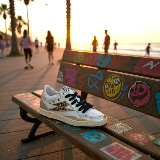 Sneakers/Baskets adulte SMR Semerdjian DANY Blanc Doré Léopard Sneakers Baskets adulte Tout Cuir