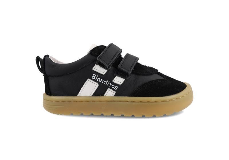 BLANDITOS LISBOA Negro baskets barefoot enfant noires double scratch semelle gomme