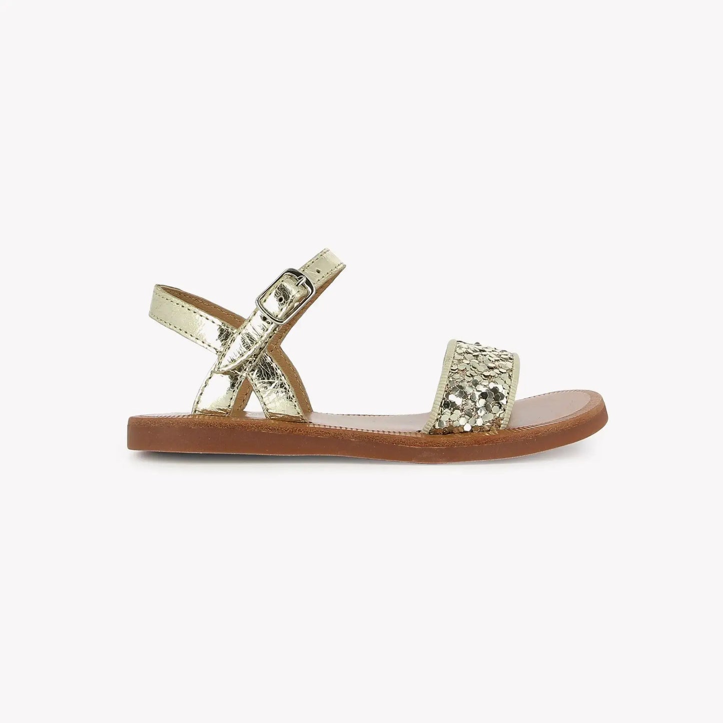 POM D'API PLAGETTE BUCKLE TAO Laminato Glitter Or Sandales Nu Pieds