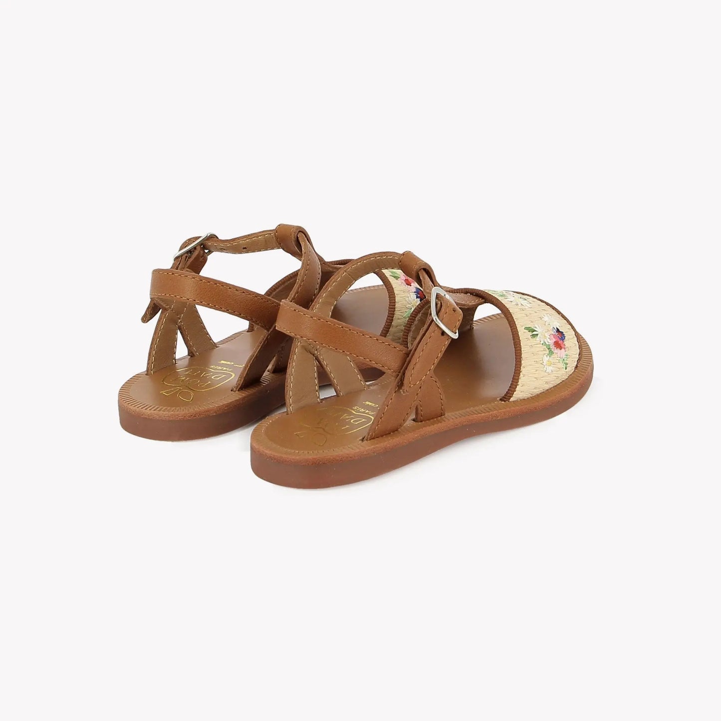POM D'API PLAGETTE RAPHIA BROD Crema Cuero Sandales Nu Pieds