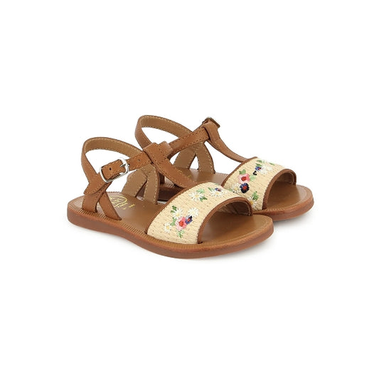 POM D'API PLAGETTE RAPHIA BROD Crema Cuero Sandales Nu Pieds