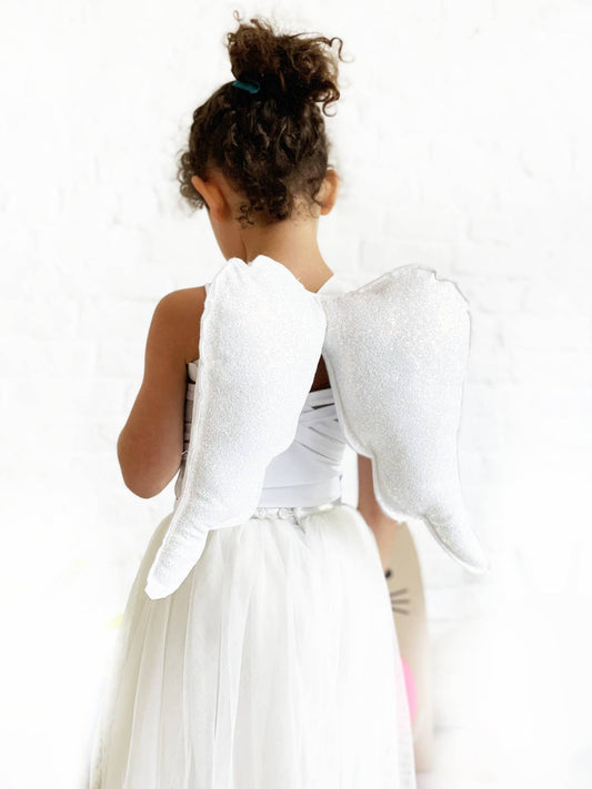 Ailes d' ange argent à paillettes bretelles élastiques