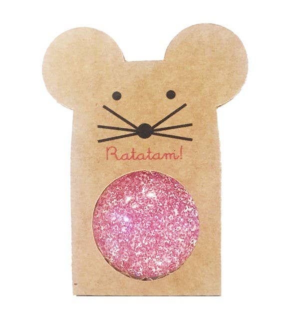 Ratatam! Balle rebondissante souris à paillettes rose 43mm