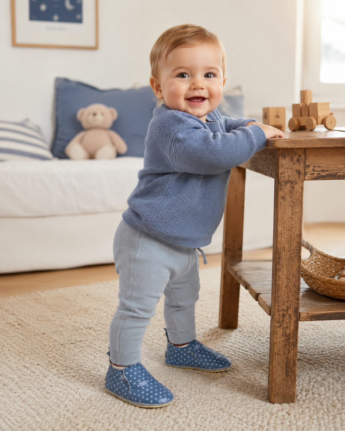 BONTON DOUDOU STAR Blue Sea Print Chaussons cuir