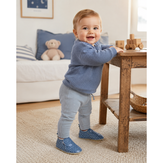 BONTON DOUDOU STAR Blue Sea Print Chaussons cuir