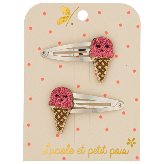 LUCIOLE ET PETITS POIS Barrettes Ice Cream framboise (paire)