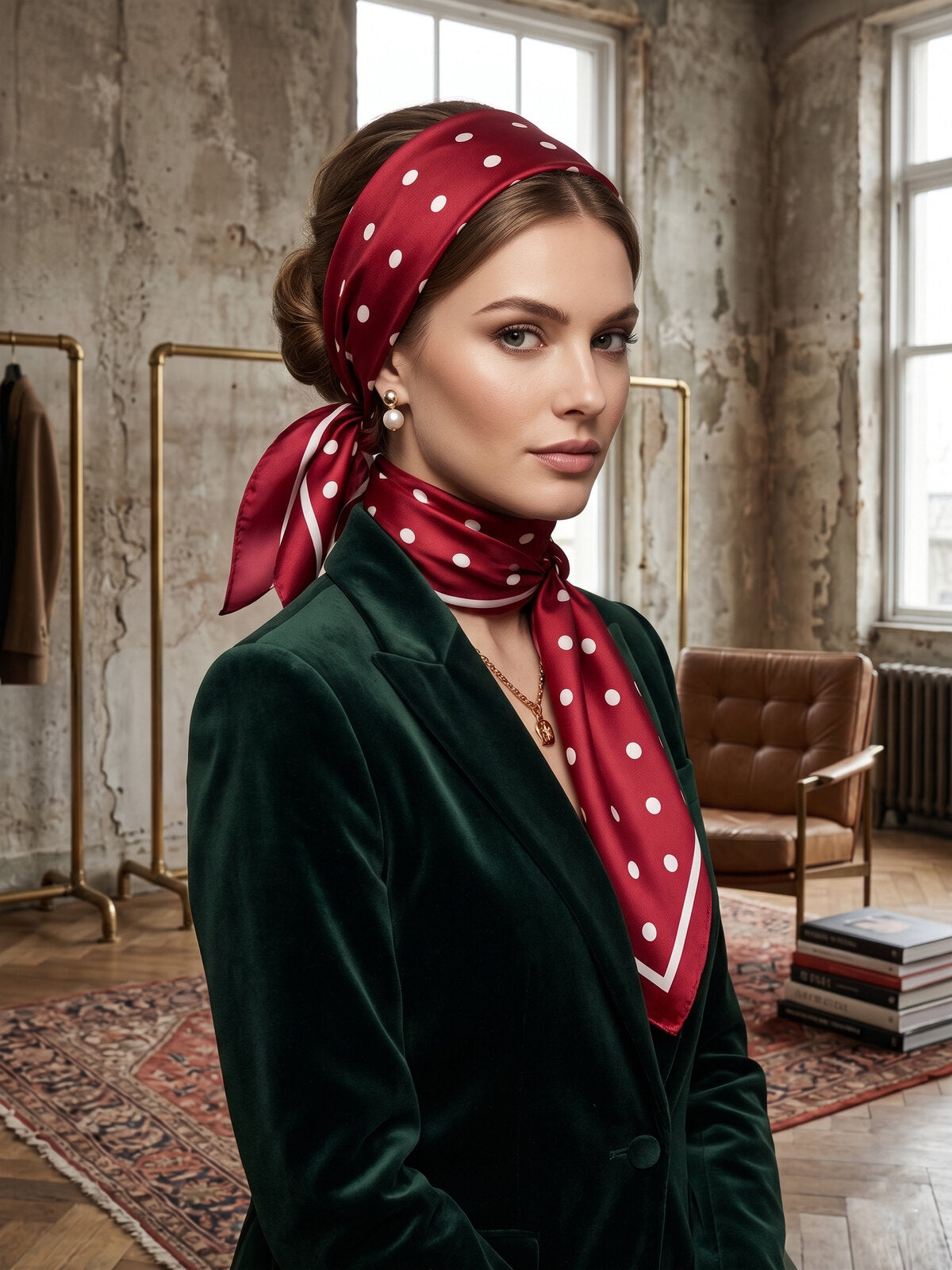 MAR&CO Foulard carré soie pois bordeaux