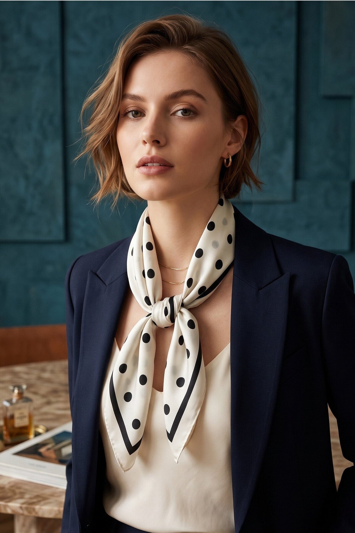 MAR&CO Foulard carré soie pois écru