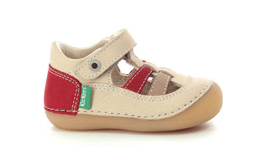Babies/Salomés 21 KICKERS SUSHY beige rouge prémarche premiers pas salomés 3612887988387