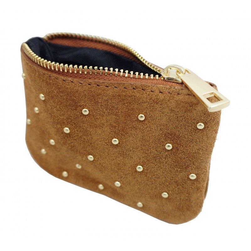 accessoires Porte-monnaie en croûte de cuir clouté Lalou D1500D Camel