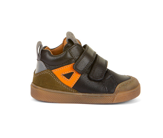Chaussures montantes enfant Froddo G2110134 noir en cuir à double scratch et détail orange