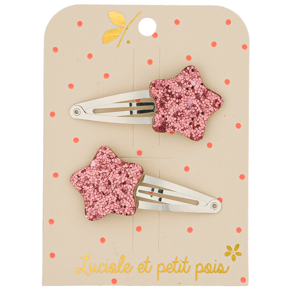 LUCIOLE ET PETITS POIS Barrettes Bubble star - Framboise (paire)
