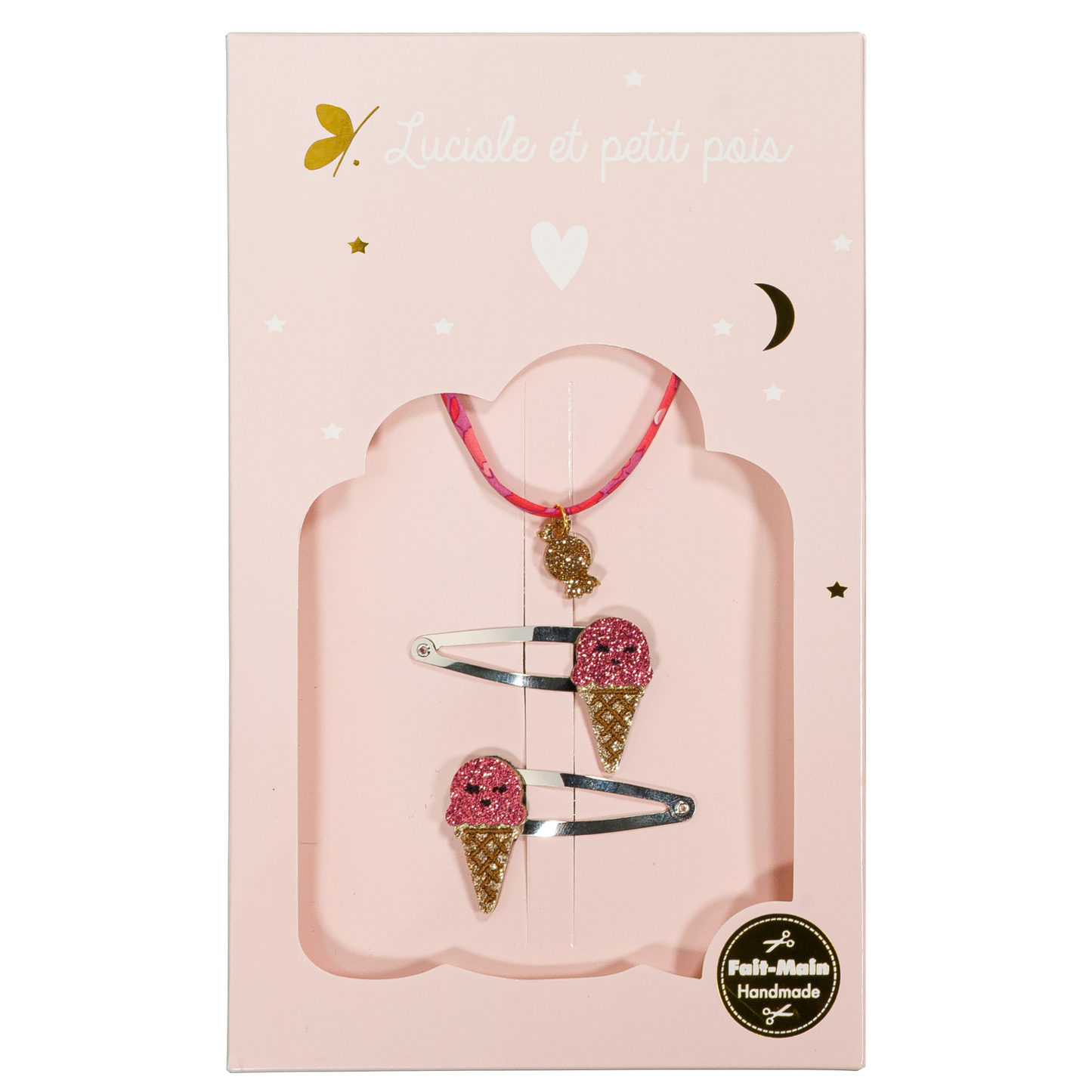 LUCIOLE ET PETITS POIS Coffret Candy Kiss - Barrettes Ice cream framboise & bracelet Candy Kiss (bonbon)