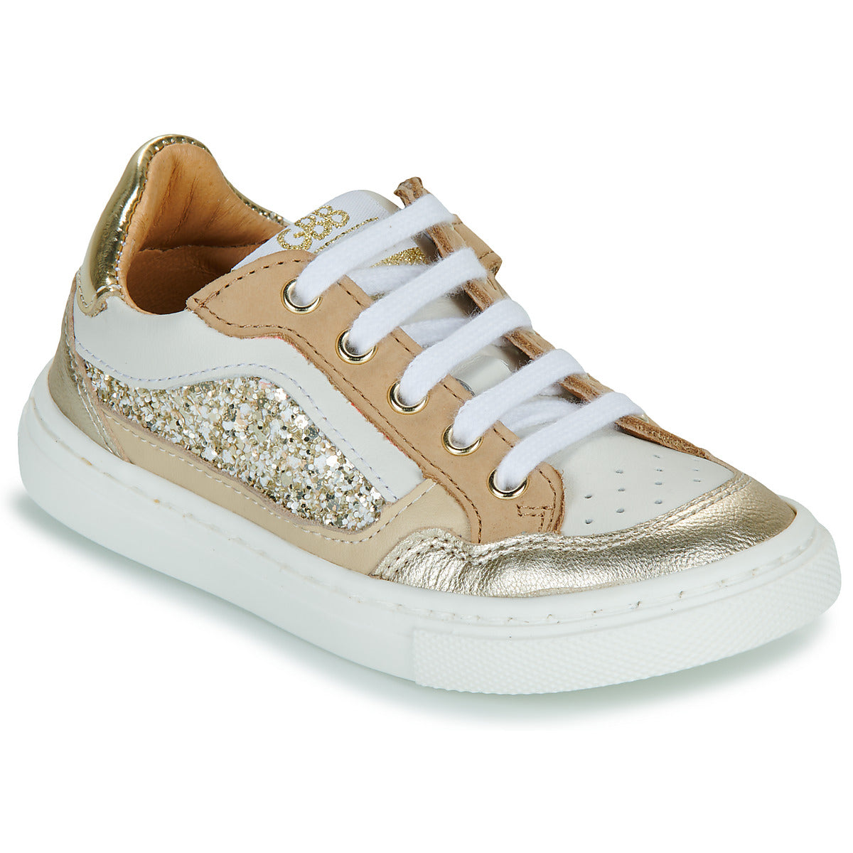 GBB ARDANT Blanc Beige Or Baskets Chaussures Basses