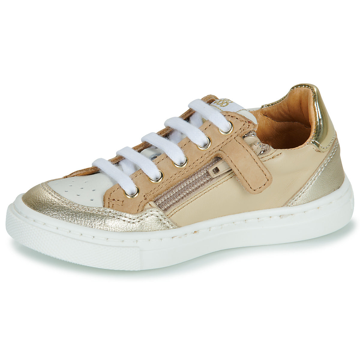 GBB ARDANT Blanc Beige Or Baskets Chaussures Basses