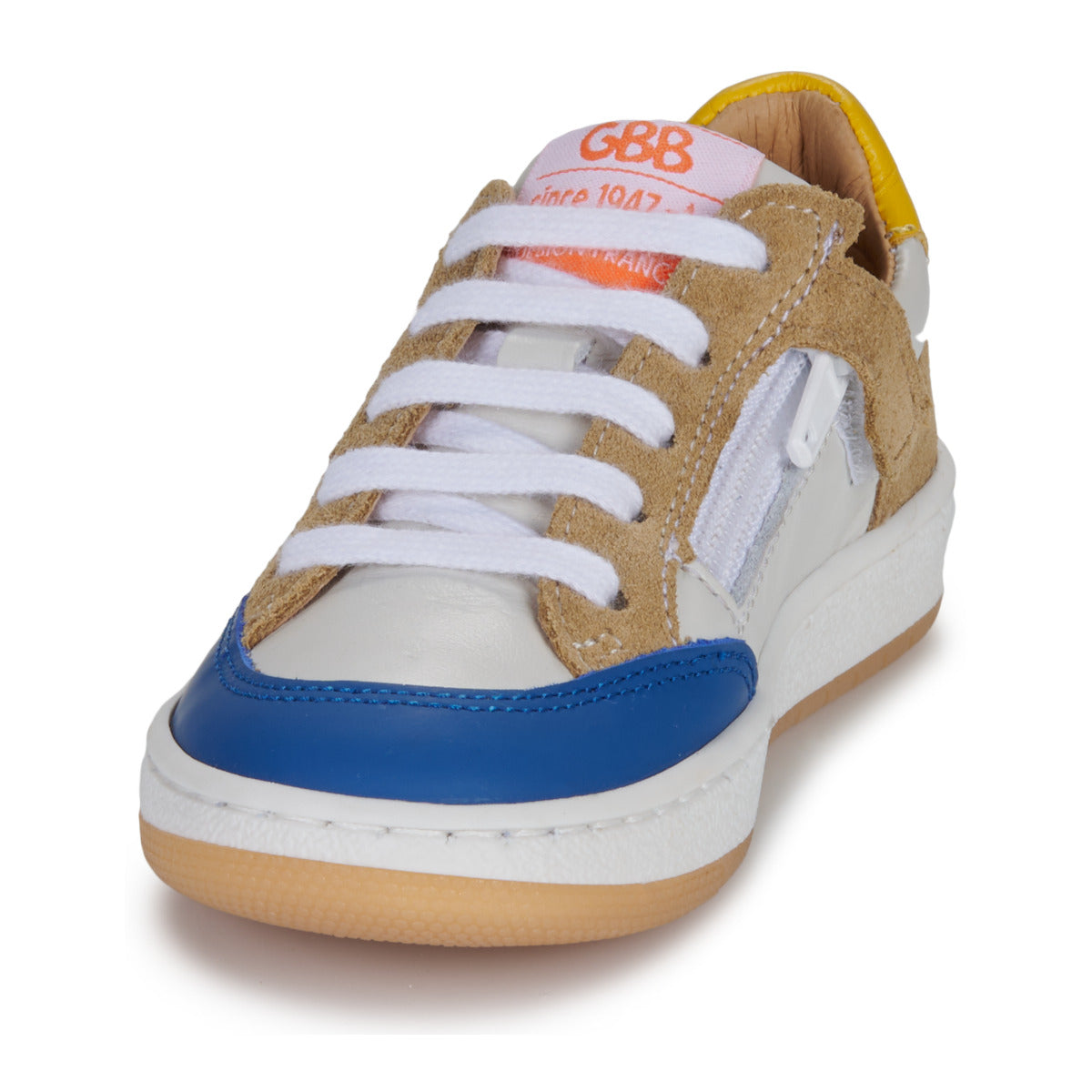 GBB ALIZE Blanc Cognac Crème Baskets Chaussures Basses