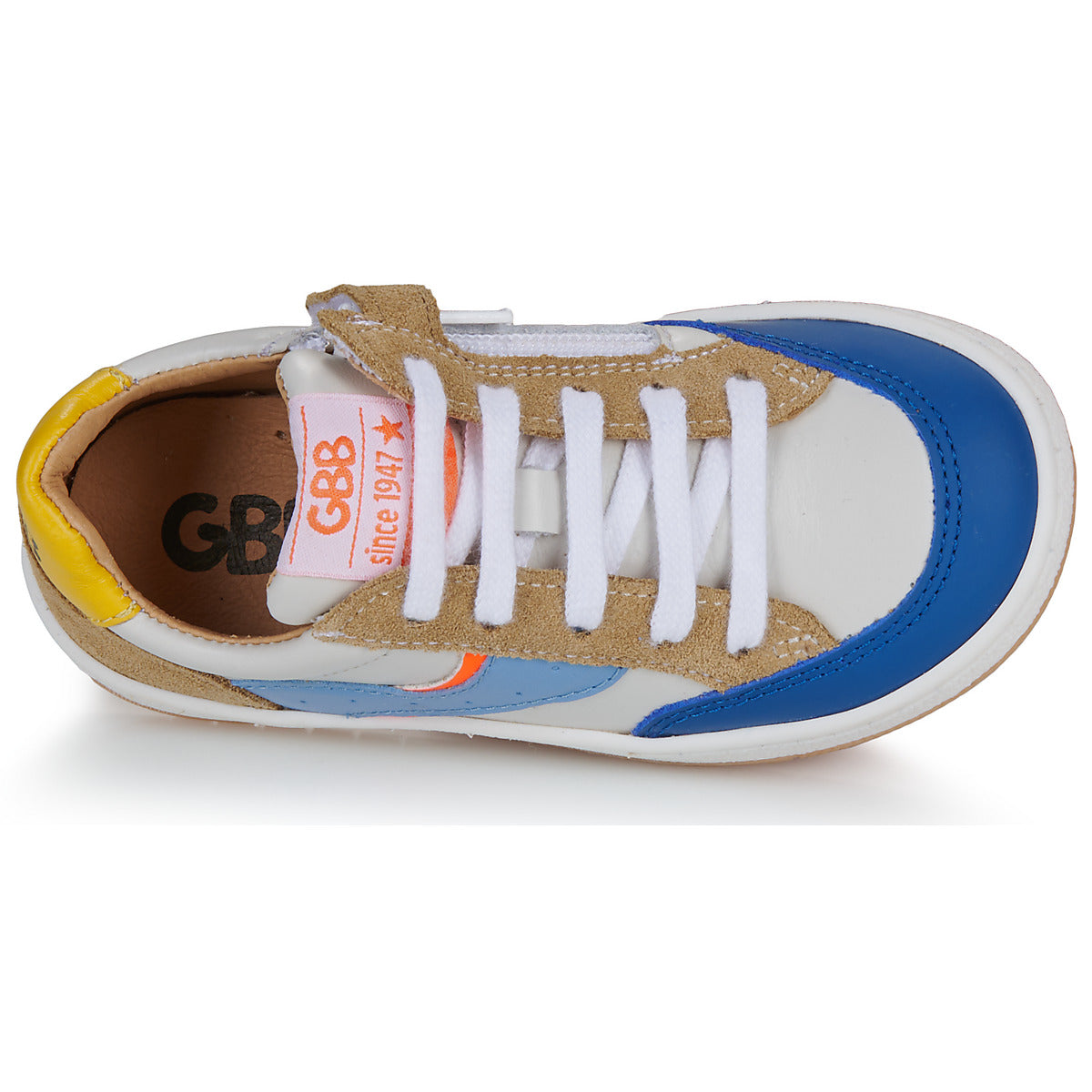 GBB ALIZE Blanc Cognac Crème Baskets Chaussures Basses