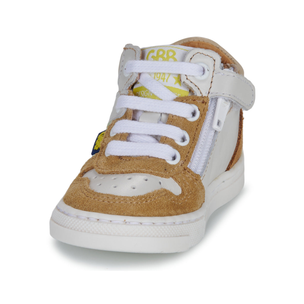 GBB DINIS Blanc Cognac Chaussures Hautes Bottillons