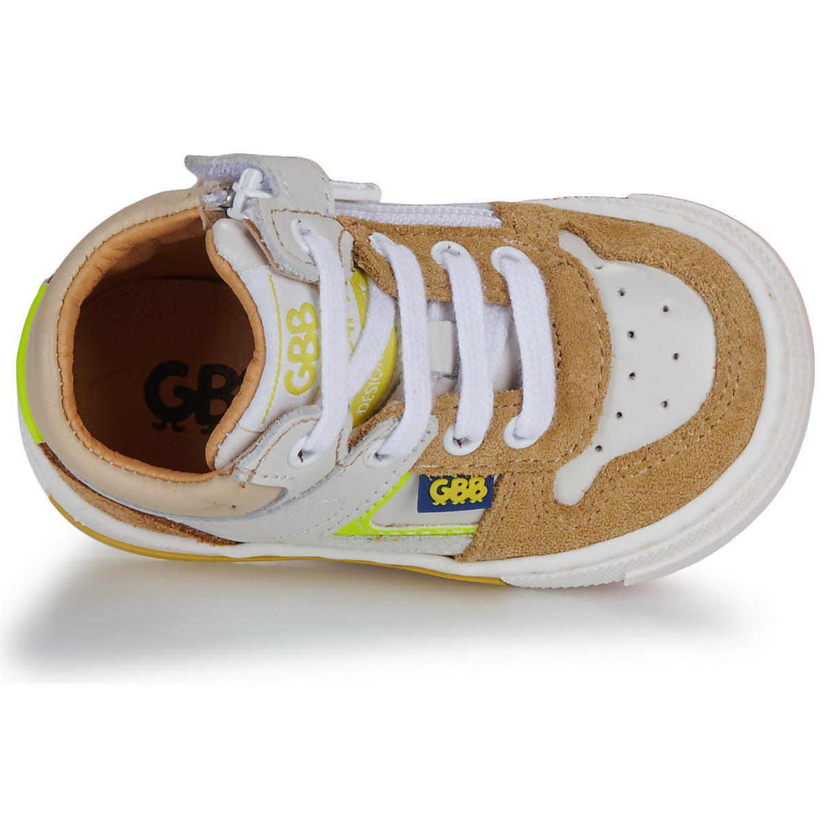 GBB DINIS Blanc Cognac Chaussures Hautes Bottillons