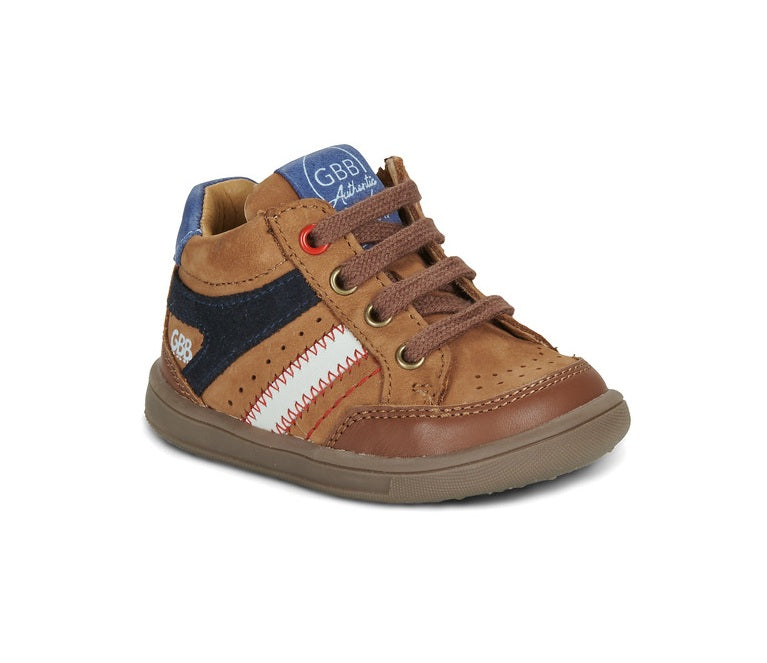 GBB ANTOINE Cognac bottillons enfant cuir cognac marine lacets