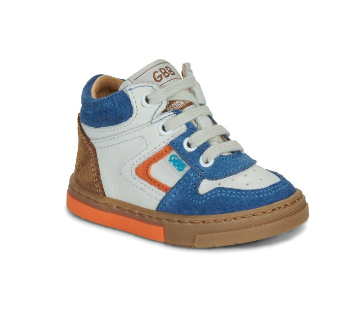 GBB DINIS Blanc Atlantic chaussures hautes enfant cuir blanc bleu camel orange