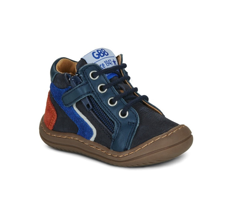 GBB FLEXOO Baby bottillons bébé pré-marche bleu marine à lacets et zip