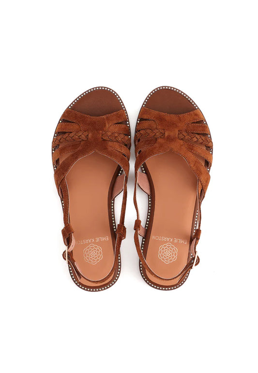 EMILY KARSTON SORENA Velours Cognac Sandales