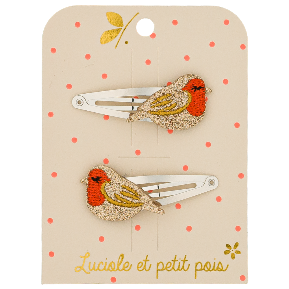 LUCIOLE ET PETITS POIS Barrettes Ruby le rouge-gorge (paire)
