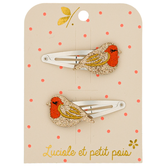 LUCIOLE ET PETITS POIS Barrettes Ruby le rouge-gorge (paire)