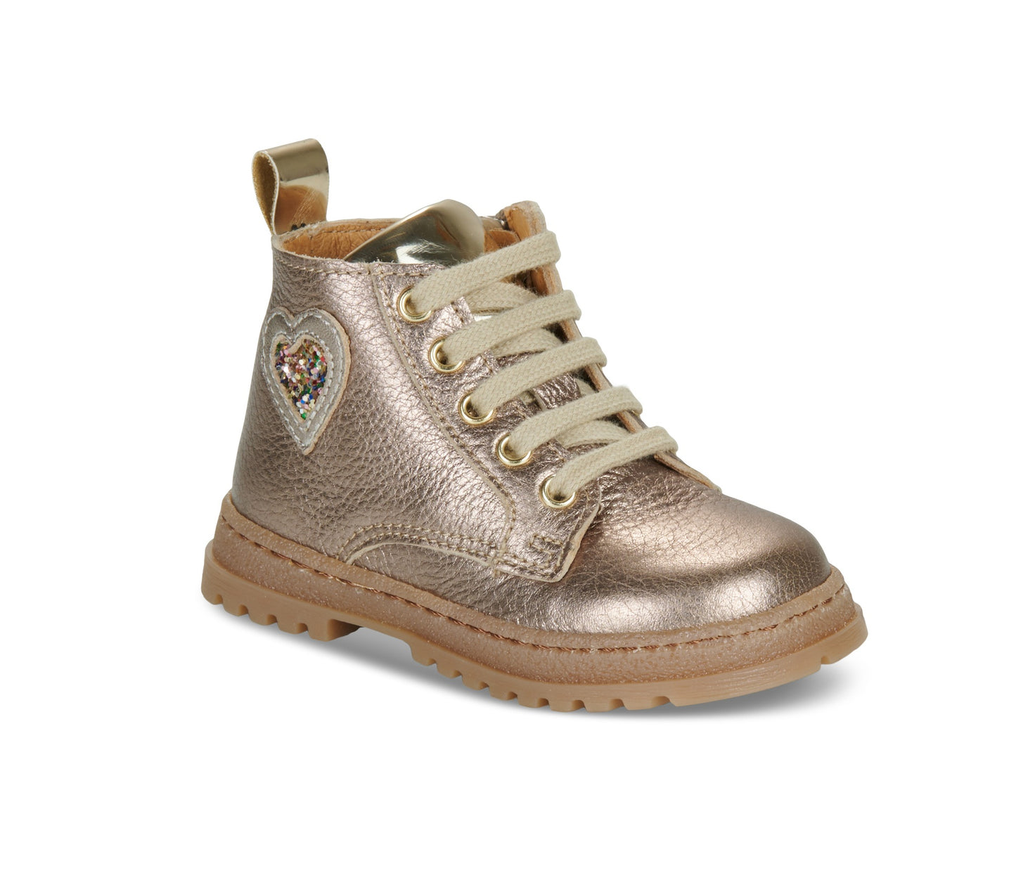 GBB ASTRID Bronze bottillons fille cuir métallisé cœur pailleté et semelle crantée