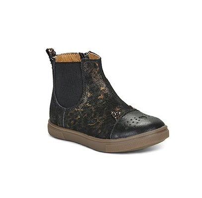 Bottines fille GBB JESSINE Léopard Bronze avec élastique noir et semelle gomme