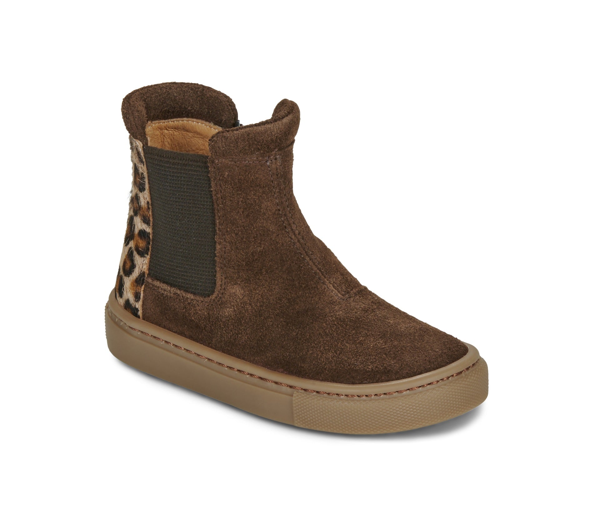 GBB ASA Chocolat Léopard bottines fille cuir velours marron détail léopard