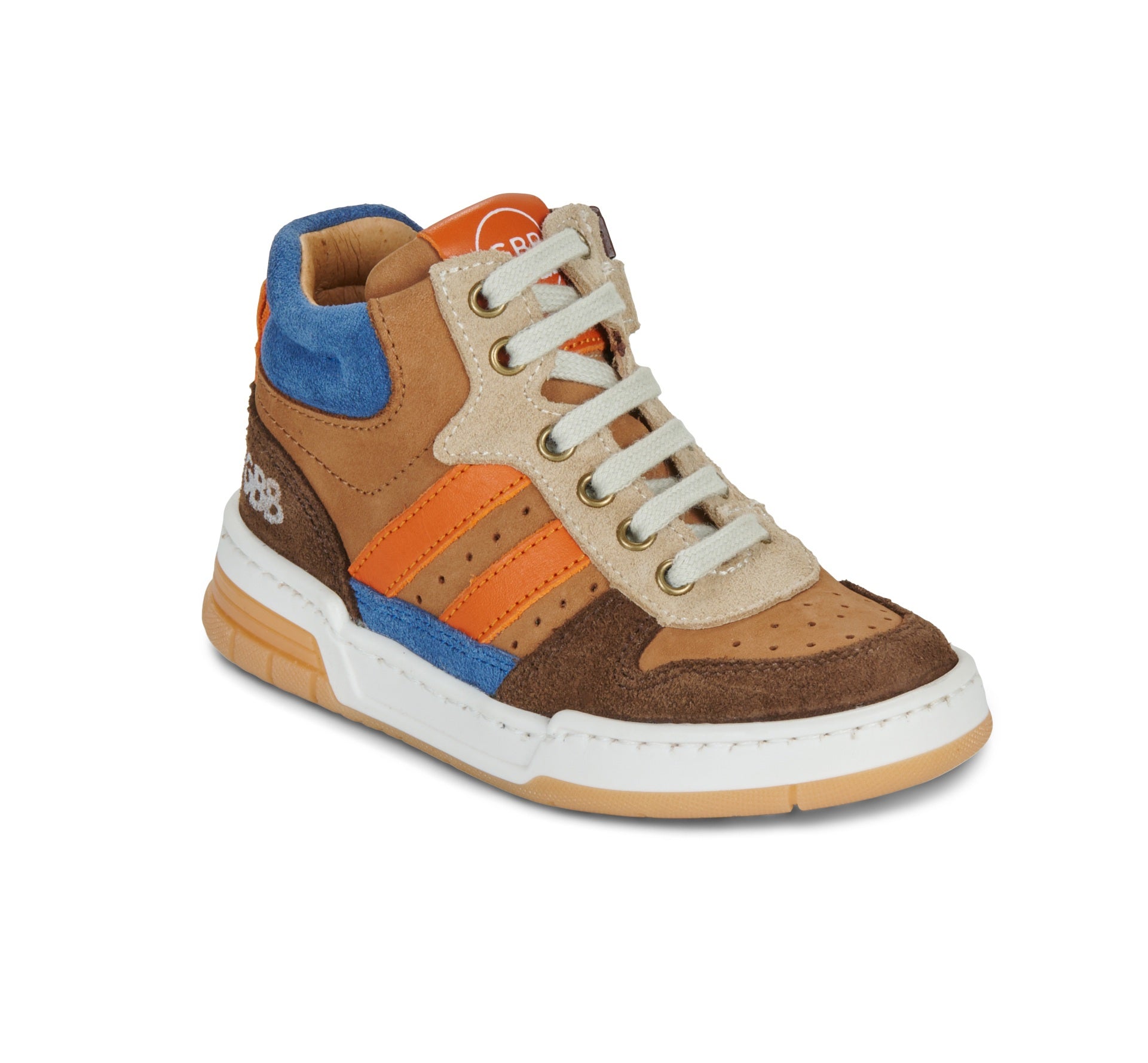 GBB ANDRE Nubuck Cognac Chocolat baskets hautes enfant cuir et nubuck orange bleu