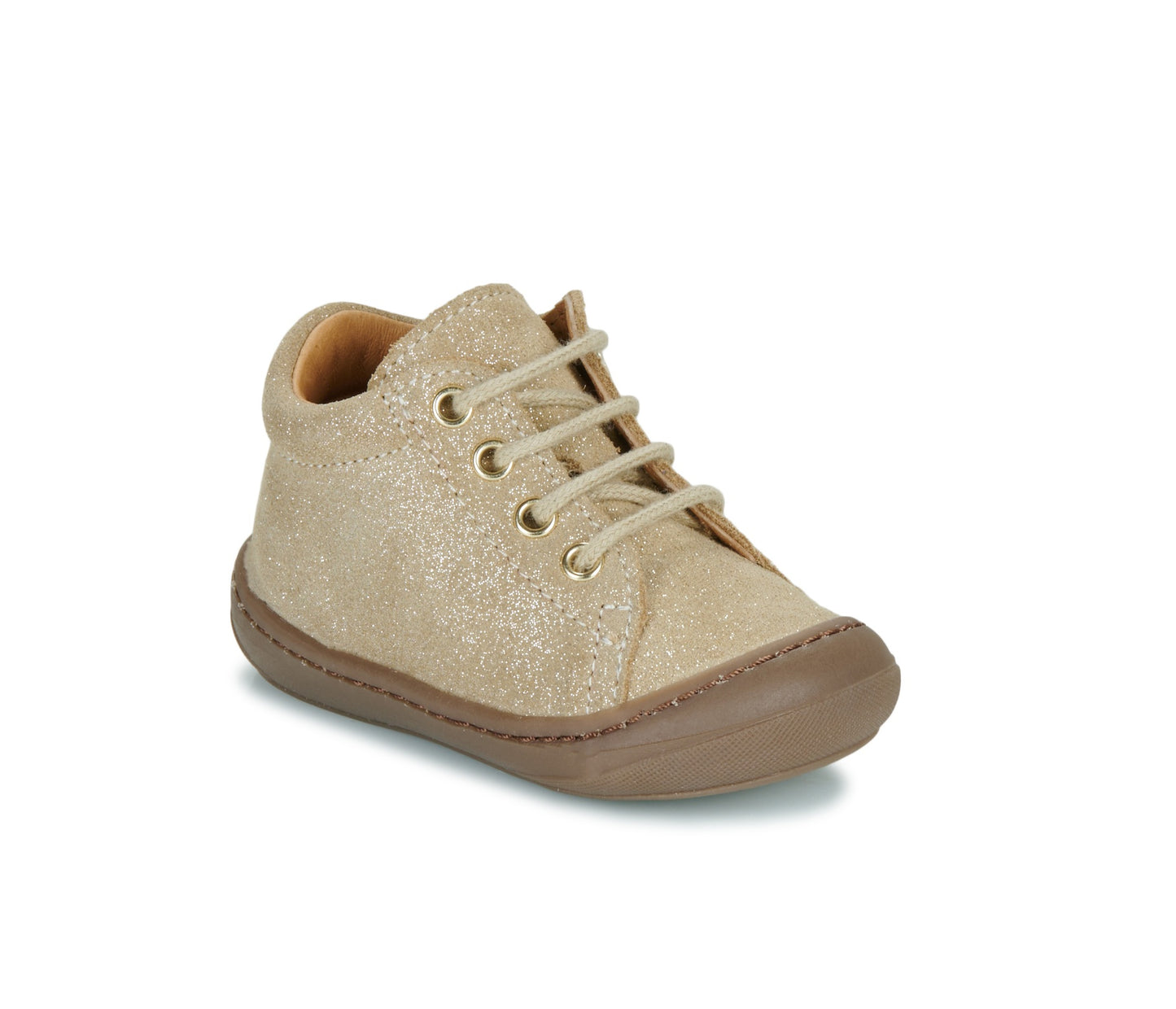 Bottillons premiers pas bébé fille GBB REINE Beige Argent scintillants à lacets