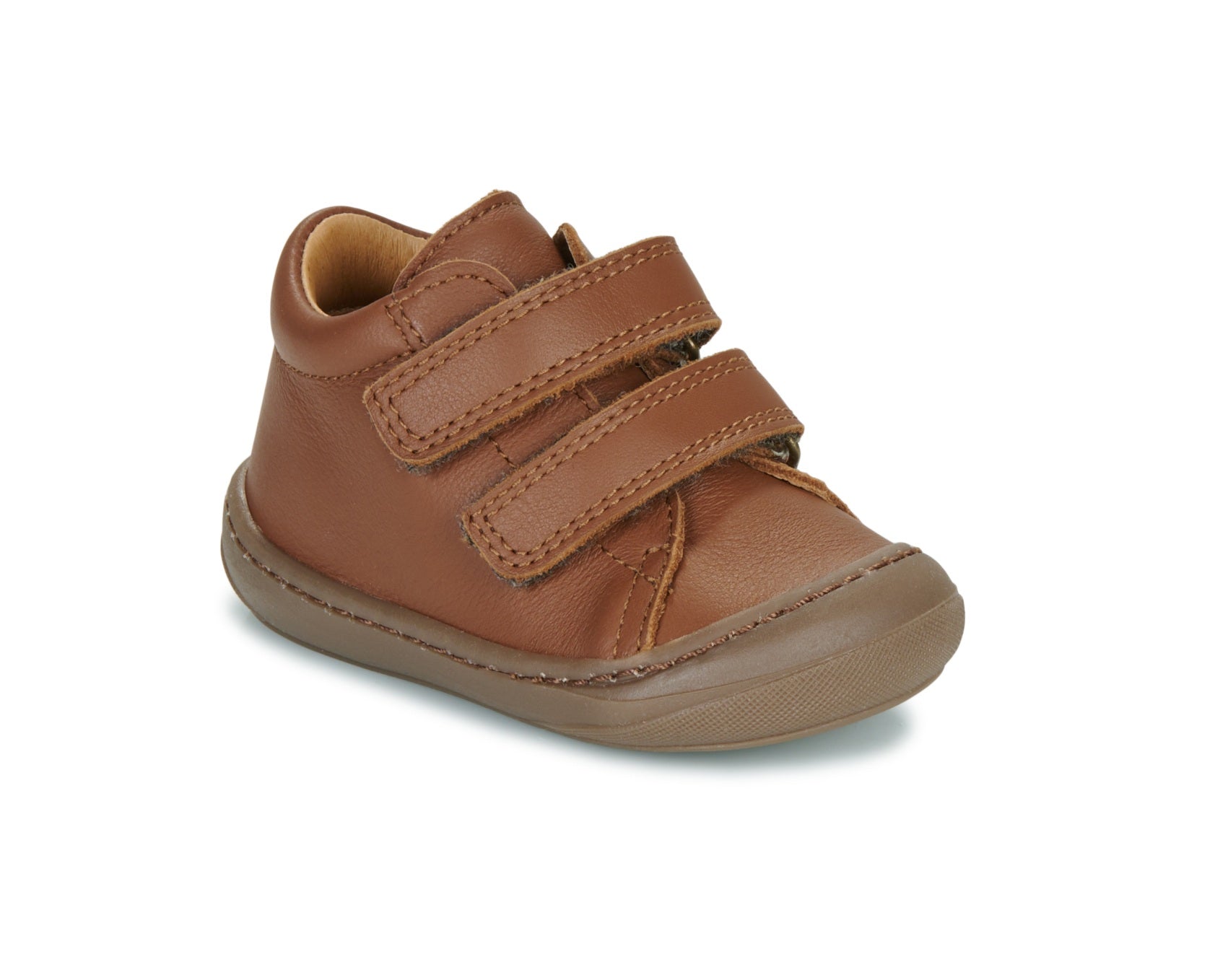 Bottillons Flex premiers pas bébé GBB COUCOU Cognac en cuir à double scratch