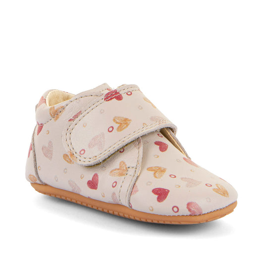 Chaussures premiers pas bébé Froddo Prewalkers G1130021 Nude en cuir à motifs cœurs