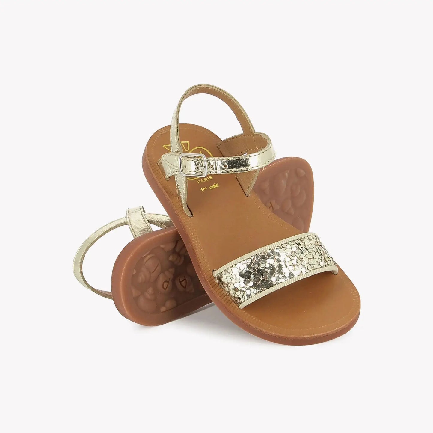 POM D'API PLAGETTE BUCKLE TAO Laminato Glitter Or Sandales Nu Pieds