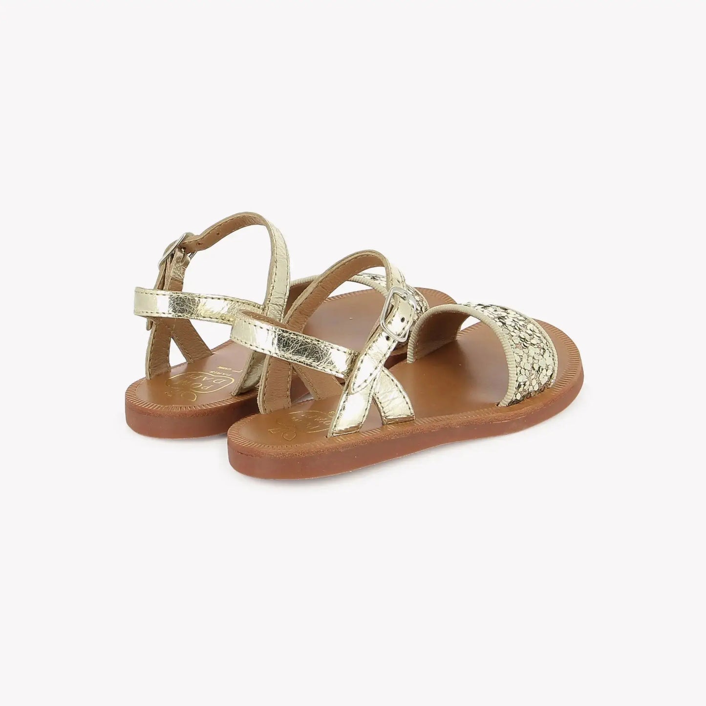 POM D'API PLAGETTE BUCKLE TAO Laminato Glitter Or Sandales Nu Pieds