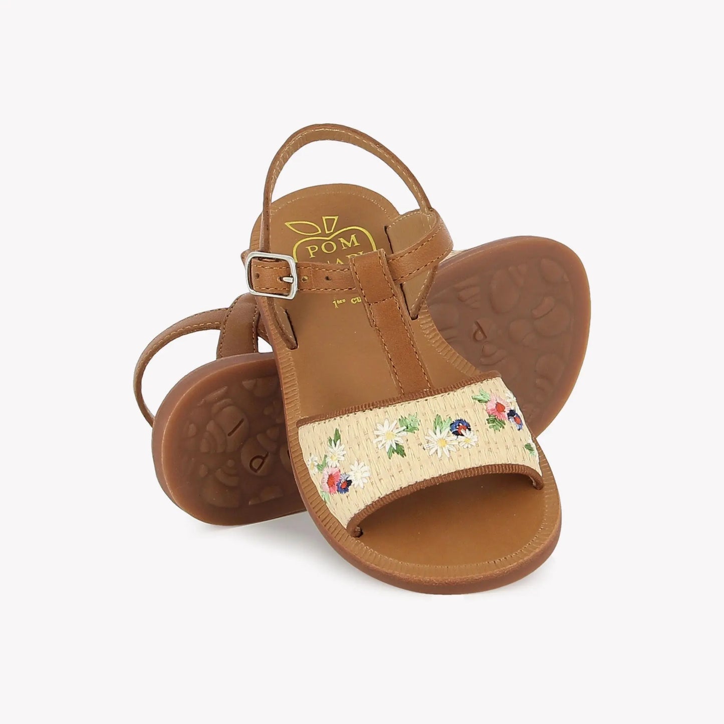 POM D'API PLAGETTE RAPHIA BROD Crema Cuero Sandales  Nu Pieds
