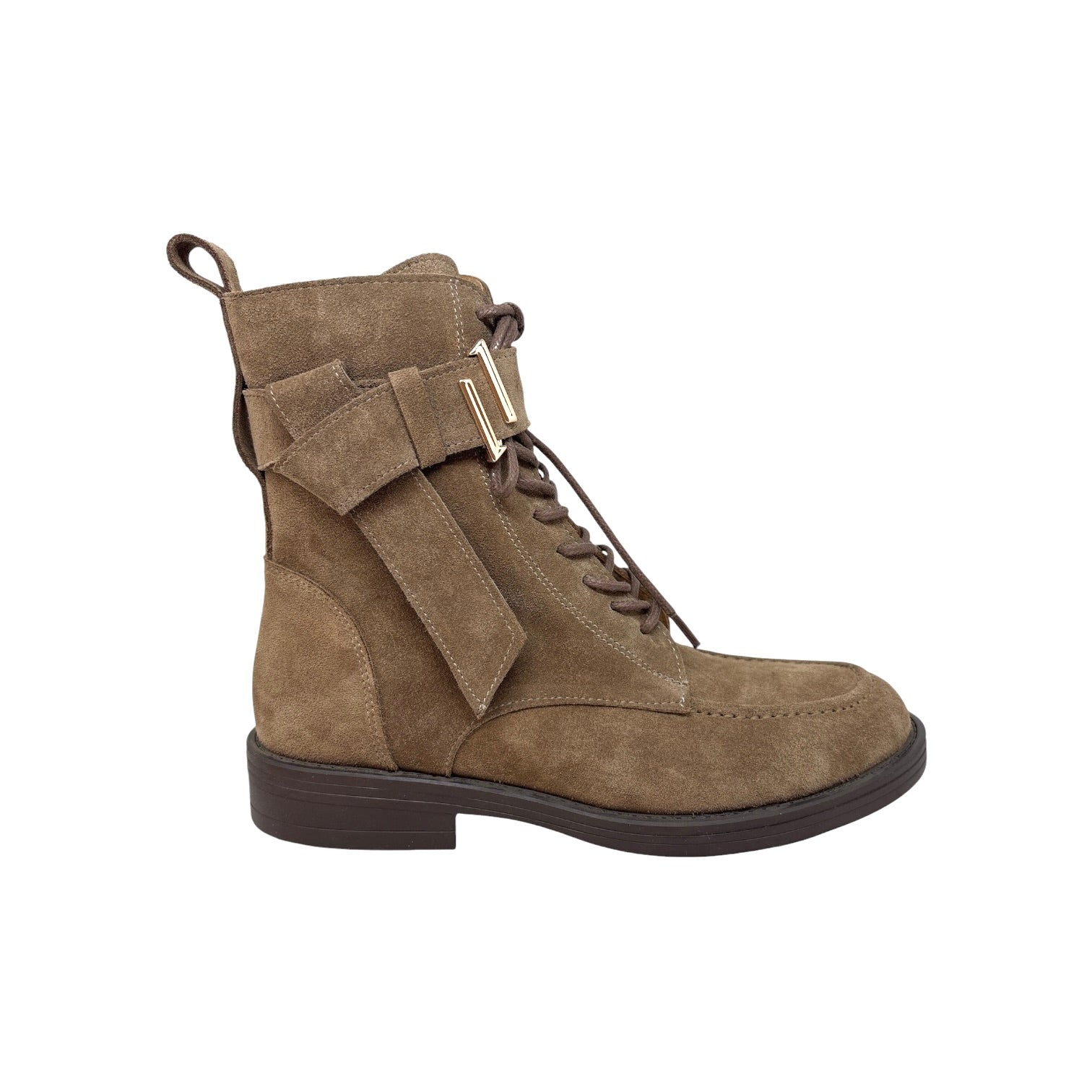 SANTA FE SABINE Camel bottines femme cuir velours à lacets bride boucle dorée