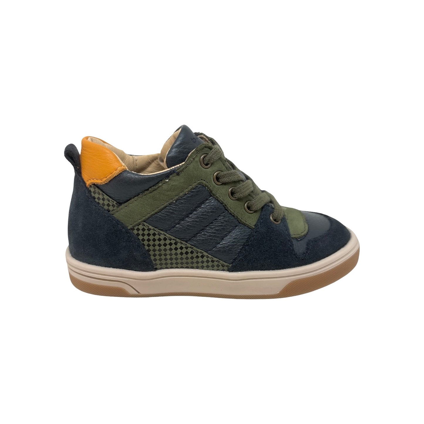 BELLAMY SACHA Marine Kaki baskets hautes garçon cuir marine kaki zip latéral