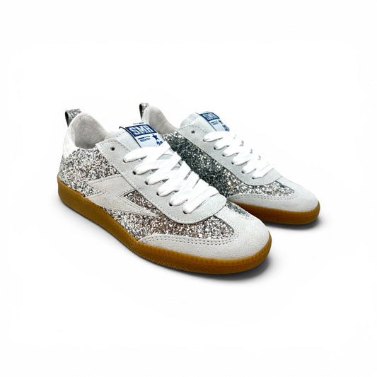 SMR Semerdjian KAYLA Glitter Platinum Silver Sneakers Baskets adulte
